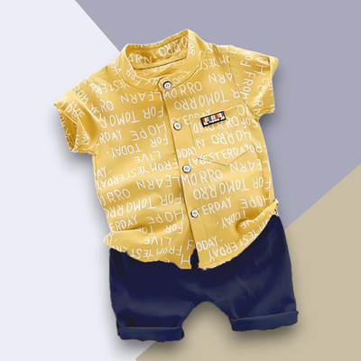 KIDVIDA Baby Boys & Baby Girls Casual Shirt Shorts(ALPHA_YELLOW_BLUE)
