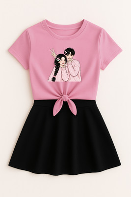 Shree shyam enterprises Girls Casual Top Skirt(Pink and Black)