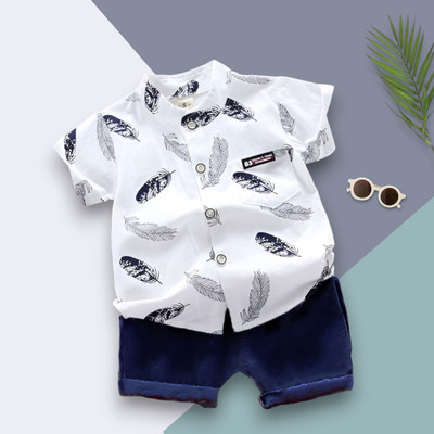 WinsKart Baby Boys & Baby Girls Party(Festive) Shirt Shorts(MORPANKH_WHITE_BLUE)