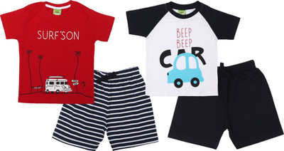 ShaishavWears Baby Boys Casual T-shirt Shorts(Red - WhiteD)