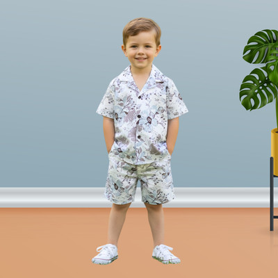 FASHION GRAB Boys Casual Shirt Shorts(Blue)