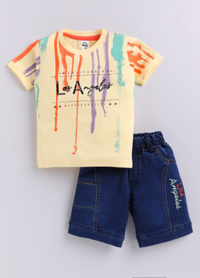 TINY BINY Boys Casual T-shirt Shorts(Pastel Yellow_Dark Blue)