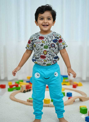 Silakaari Baby Boys & Baby Girls Avengers Casual T-shirt Trouser(Grey-Blue)