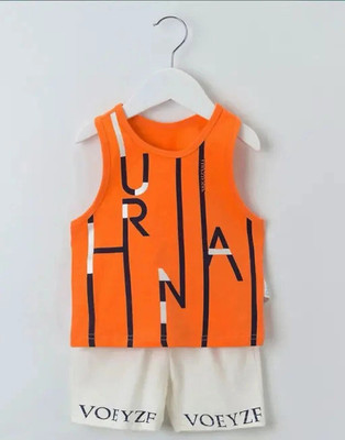 CALCUTTA FASHION Baby Boys & Baby Girls Casual T-shirt Shorts(ORANGE WHITE)