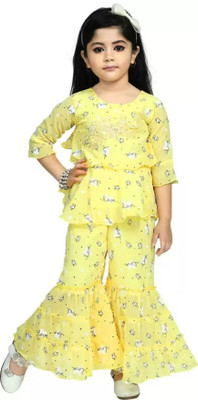 NFC FASHIONS Girls Party(Festive) Top Trouser(Yellow)