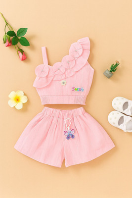SAINAGARMENTS Baby Girls Casual Top Shorts(Pink)