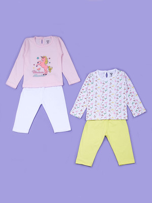 V-MART Baby Girls Casual Top Legging(Peach-Cream)