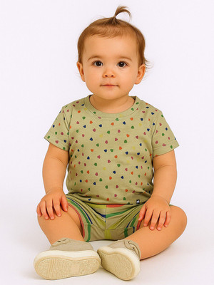 YK X Minute Mirth Boys & Girls Casual T-shirt Shorts(Olive)