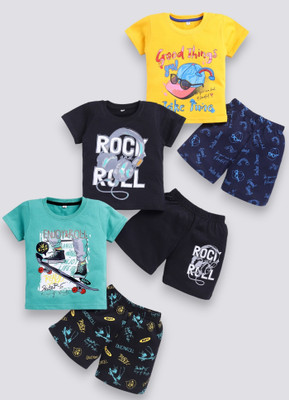 carrydreams Boys Casual T-shirt Shorts(GOLD_BLACK_SEAGREEN)