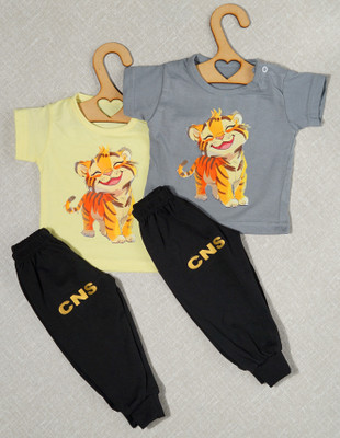 craze n stitch Baby Boys Casual T-shirt Pant(YELLOW AND GREY)