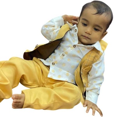 Third Eye Boys Casual Shirt Waistcoat, Pant(Yellow)