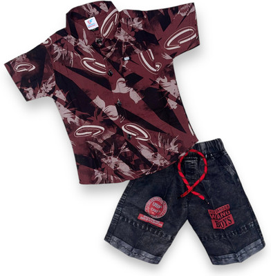 Fluemart Baby Boys Casual Shirt Pant(Maroon)