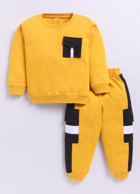 carrydreams Boys & Girls Casual T-shirt Trouser(MUSTARD_BLACK)
