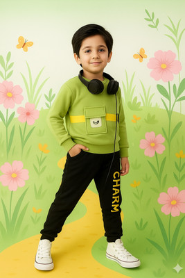 LAL COLLECTION Baby Boys Party(Festive) T-shirt Trouser(GREEN, BLACK)