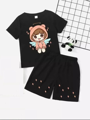 Highlightshop Baby Girls Casual T-shirt Shorts(Black)
