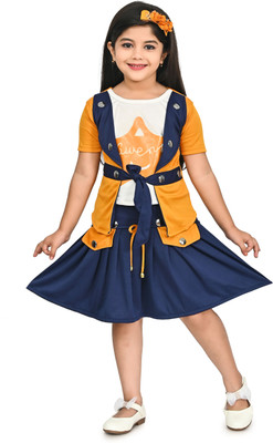 AWA KIDS FASHION Baby Girls Party(Festive) Top Skirt(MUSTURD)