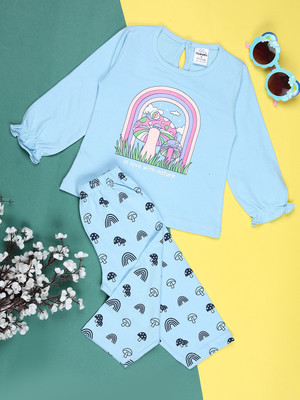 V-MART Baby Girls Casual T-shirt Legging(Aqua)