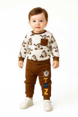 bina fashion Baby Boys Looney Toons Casual Sweatshirt Pant(BROWN)