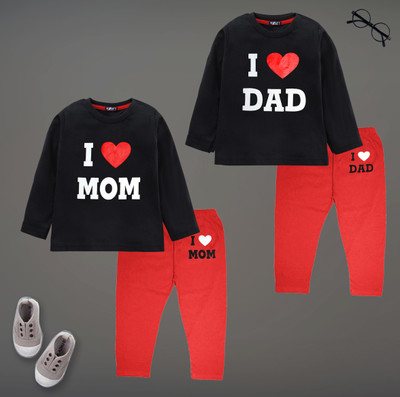 tarsier Baby Boys & Baby Girls Casual T-shirt Shorts(MOM BK DAD BK)