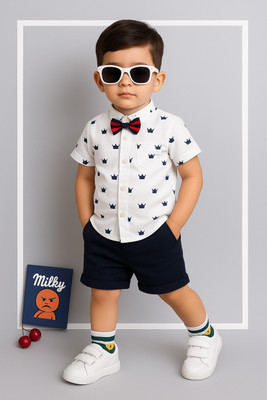 StyleDust Baby Boys & Baby Girls Casual Shirt Shorts(ROYALTAJ__WHITE-BLUE)