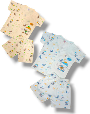 SHUBHKIDS Baby Boys & Baby Girls Hello Kitty Casual Dress Dress(Light brown, Light blue)