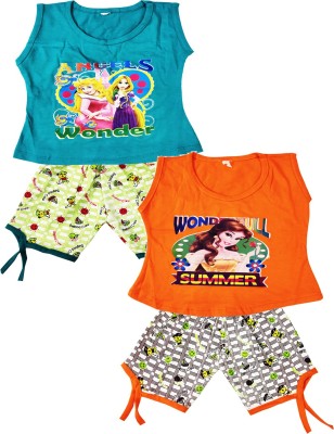 KidzzCart Baby Girls Casual Top Capri(Green Orange)