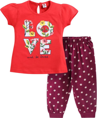 FASTCRY Baby Girls Casual Top Pant(Red)