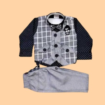 RAIGARMENT Baby Boys Party(Festive) Waistcoat Blazer, Shirt, Pant(grey)