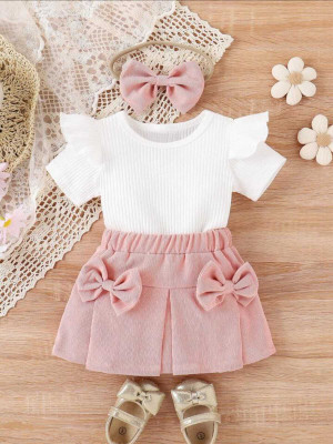 HSM FASHION Baby Girls Casual Top Pant, Hairband(PINK)