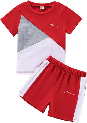 KEESOR Boys & Girls Casual T-shirt Shorts(RED)