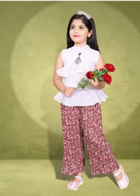 ms dresses Girls Party(Festive) Top Pant(White)