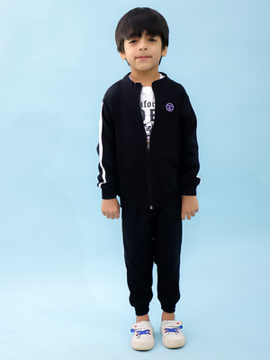 Chandrika Boys Casual T-shirt Jacket, Track Pants(BLACK)
