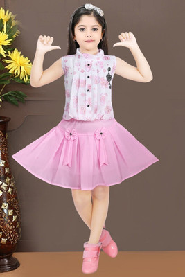 HouseOfCommon Baby Girls Casual Top Skirt(White Pink)