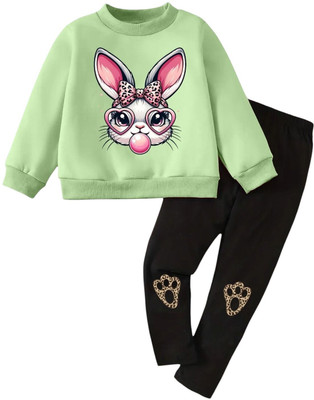 KEESOR Baby Girls Casual T-shirt Pant(GREEN:BLACK)
