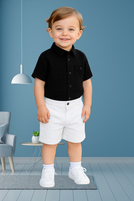 KRIYU CREATION Boys Casual Shirt Shorts(black White)