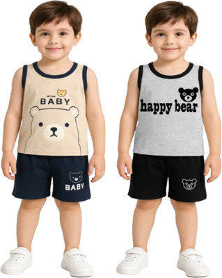 PY PINKYOU Baby Boys Casual T-shirt Shorts(BISCUIT-GREY)