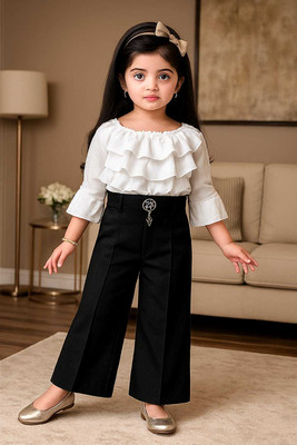 UmBri fashion Girls Casual Top Pant(White)