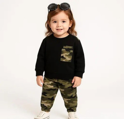 Zikigo Fab Baby Boys & Baby Girls Casual T-shirt Track Pants(BLACK)