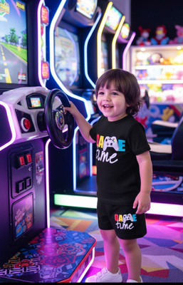 ZIKIDO Baby Boys & Baby Girls Party(Festive) T-shirt Shorts(BLACK, BLACK)