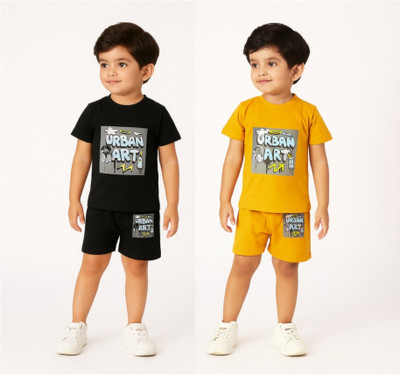 HouseOfCommon Baby Boys Casual T-shirt Shorts(Black&Yellow)