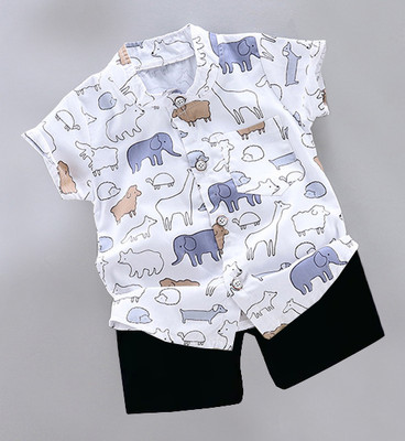 Sajavat Baby Boys Casual Shirt Shorts(HATHI WHITE_BLACK_White)