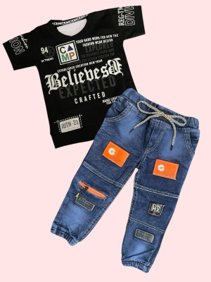 EASTWARDS Baby Boys Casual Tie Jeans(Black)