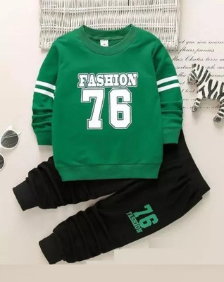 MUSNAHGARMENTS Boys Casual T-shirt Trouser(Green)