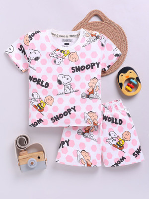 YK X Tinyo Boys & Girls Spiderman Casual T-shirt Shorts(Pink)