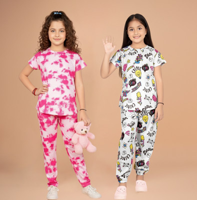 NVELIS Girls Casual T-shirt Pyjama(Multicolor 22)