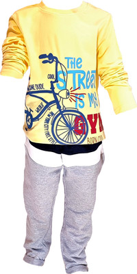 Shlok Samhita Boys Casual T-shirt Track Pants(Pastel Yellow)