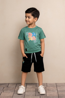 Aziz Collection Boys Party(Festive) T-shirt Jeans(Green)