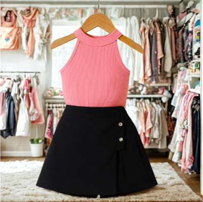 Riyanshi Collect Girls Casual Top Shorts(Pink, Black)