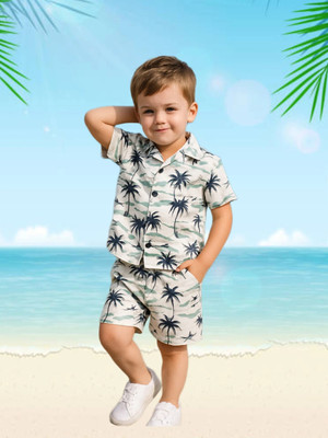 FASHION GRAB Boys Casual Shirt Shorts(WhiteA)