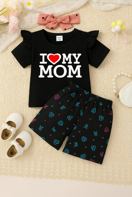 BubbleTwyst Girls Casual T-shirt Shorts(Black)